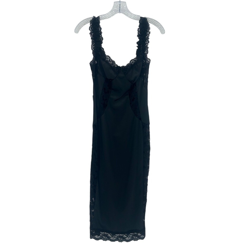 Black Lace Trim Slip Dress Midi Made in USA Size Small